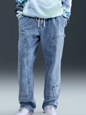 Nike Men's Basketball Jean Relaxed Light Blue Denim Jeans